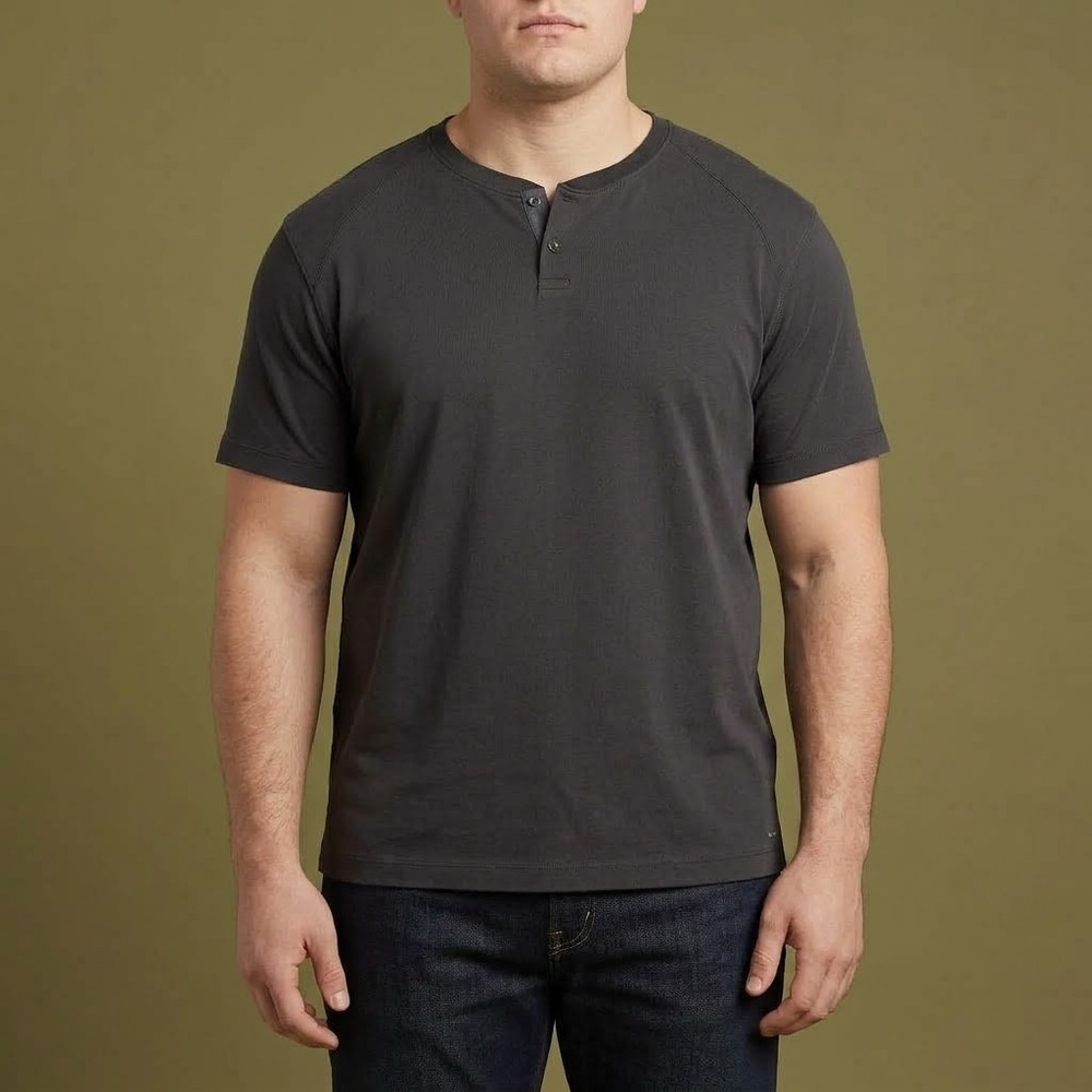 Calvin Klein Men's Slim Fit Short Sleeve Henley T-Shirt Charcoal Grey XL EUC